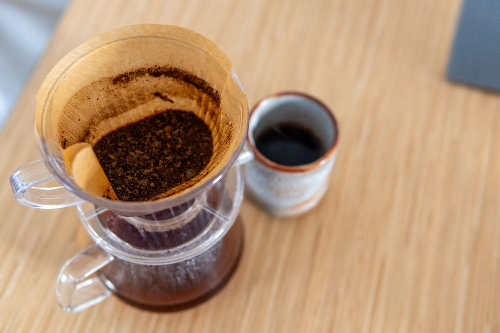 Pour-over coffee on a wooden table