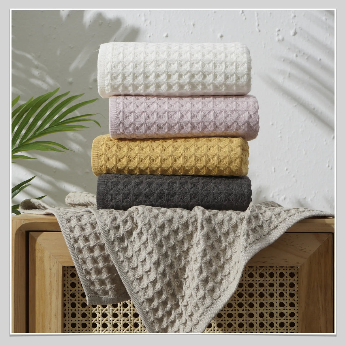 London Greaty waffle cotton towel set — hand, face and bath towel