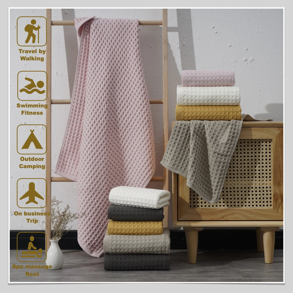 Waffle cotton towel set in calm neutral colours