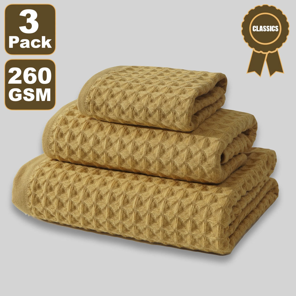 Light, absorbent waffle cotton towel in use
